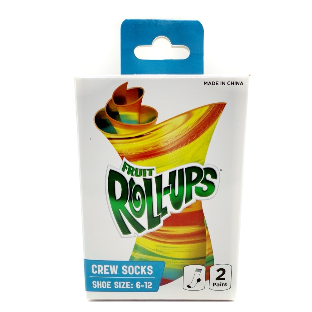 Fruit Roll-Ups Crew Socks Mens Womens 90s Y2K Fun Gift 2 Pairs Blue Yellow Red